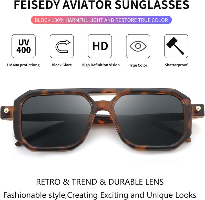 FEISEDY Vintage Square 70s Flat Aviator Sunglasses Women Men Classic Retro Stylish Frame UV400 Sunglasses B2622 - Image 5